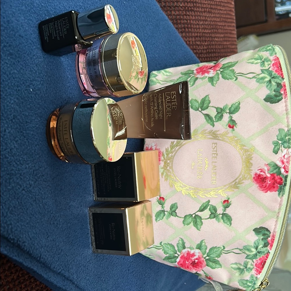 Estee Lauder Pink Floral Cosmetic Bag with Skincare Collection